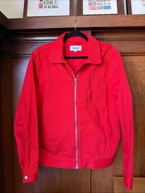 Weekday Vibrant Red Zip-Up Jean Denim Jacket